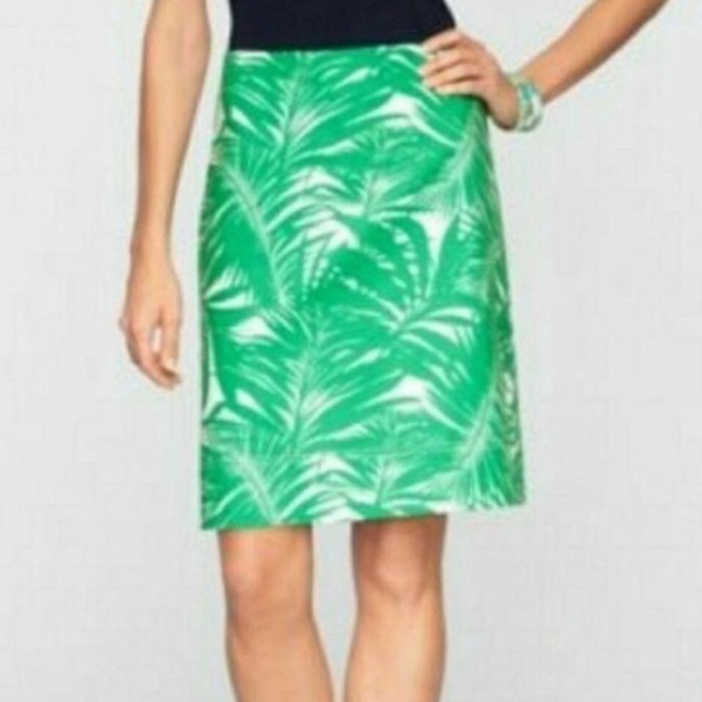 Talbots ~ Green palm leaf tropical print pencil skirt